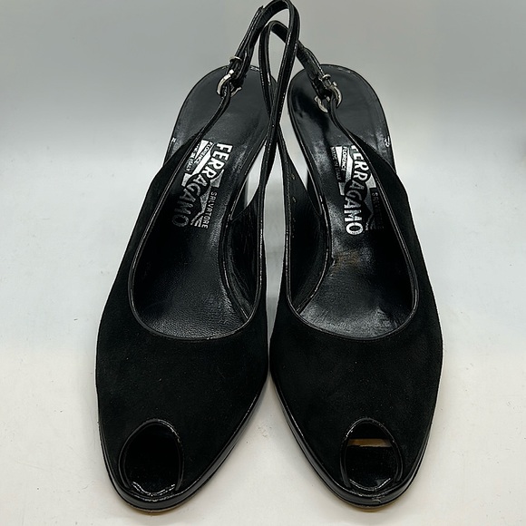 Salvatore Ferragamo Sexy Black Suede Peep Toe Heel Sandals Shoes **Size 9** 🔥🔥 - Picture 2 of 7
